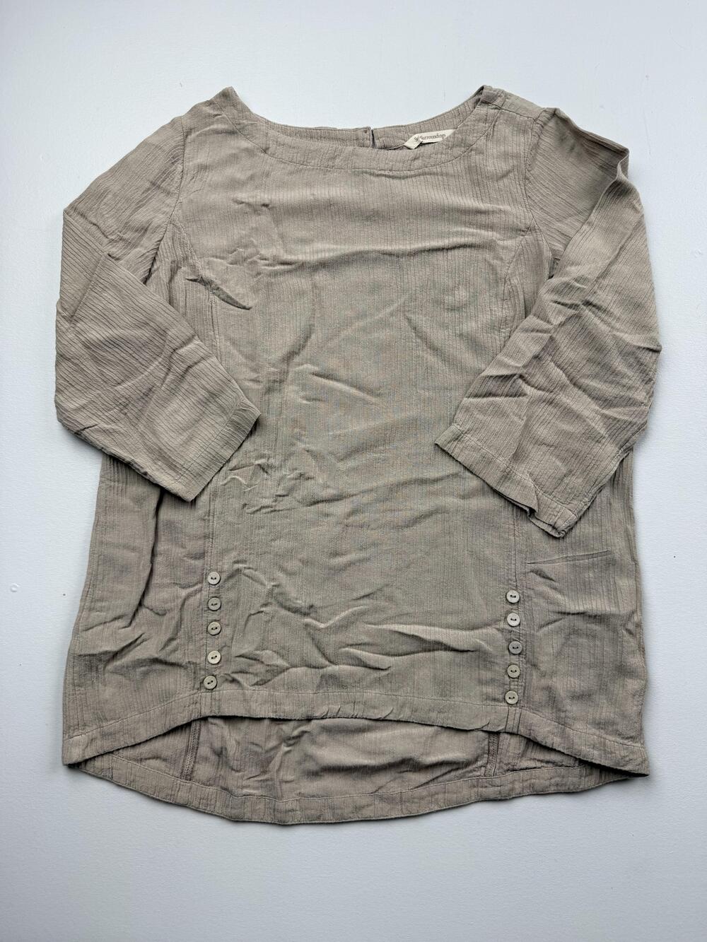 Soft Surroundings Blouse Womens M Beige Boat Neck 3/4 Sleeve Tunic Top Woven